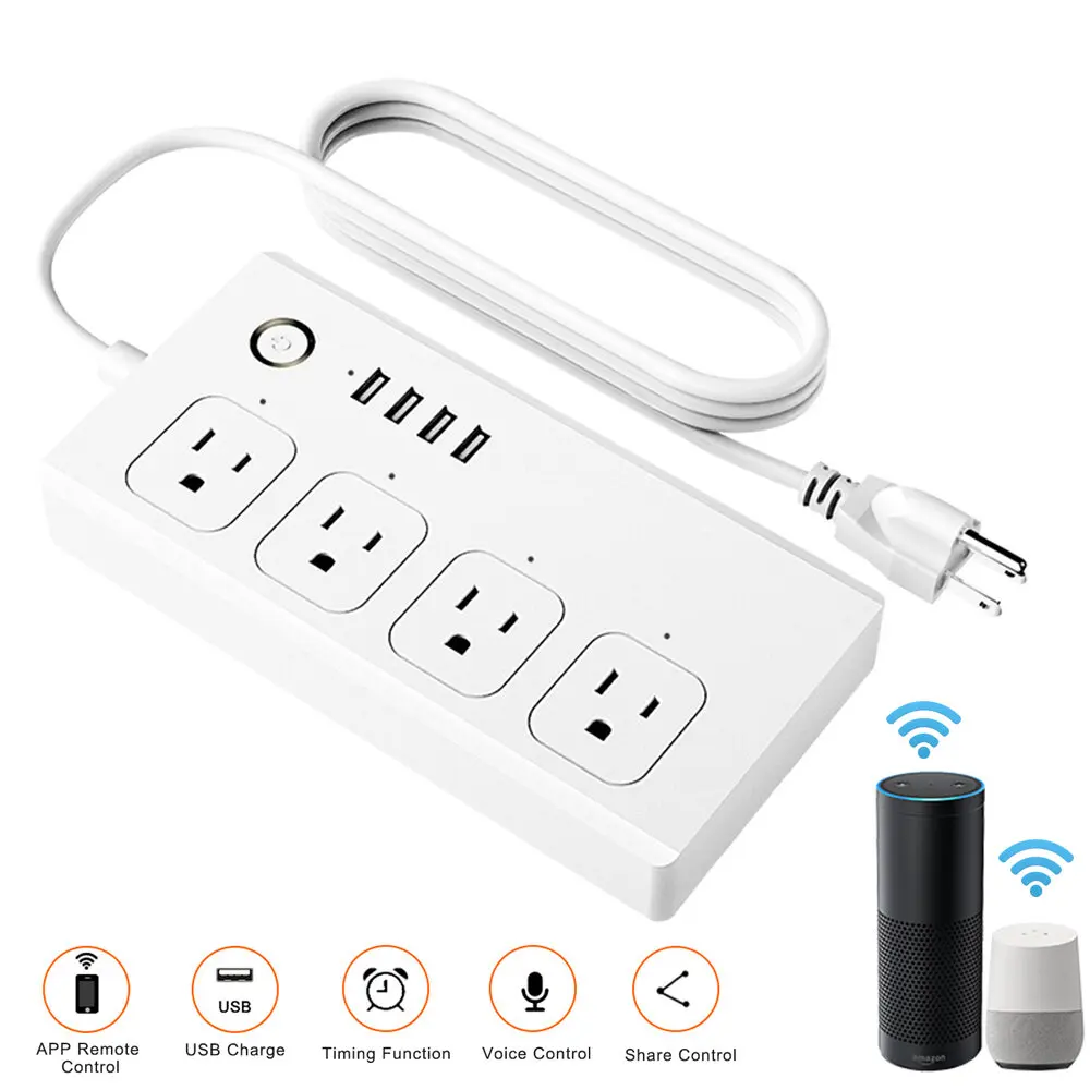 UseeLink Smart Power Strip,WiFi Power Bar Multiple Outlet Extension Cord with 4 USB and 4 Individual Controlled AC Plugs by Tuya