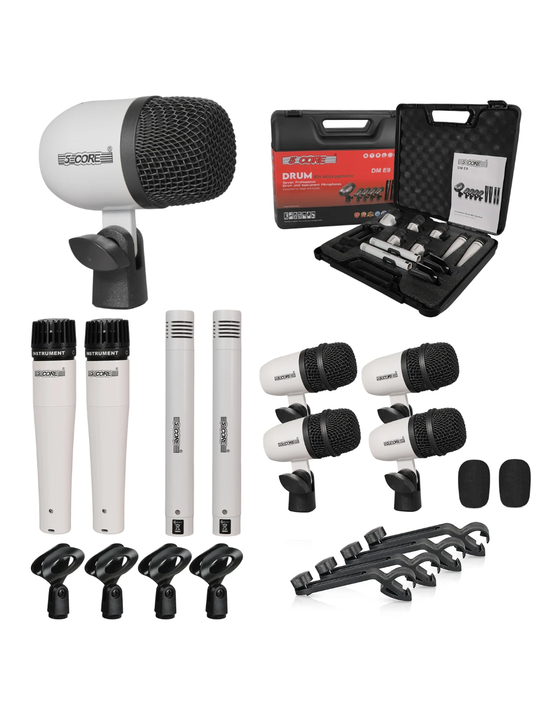 

5-ядерный барабанный микрофон, 9 шт., цельнометаллические барабанные микрофоны, Tom/Snare и тарелки, проводной набор барабанов для инструментов
