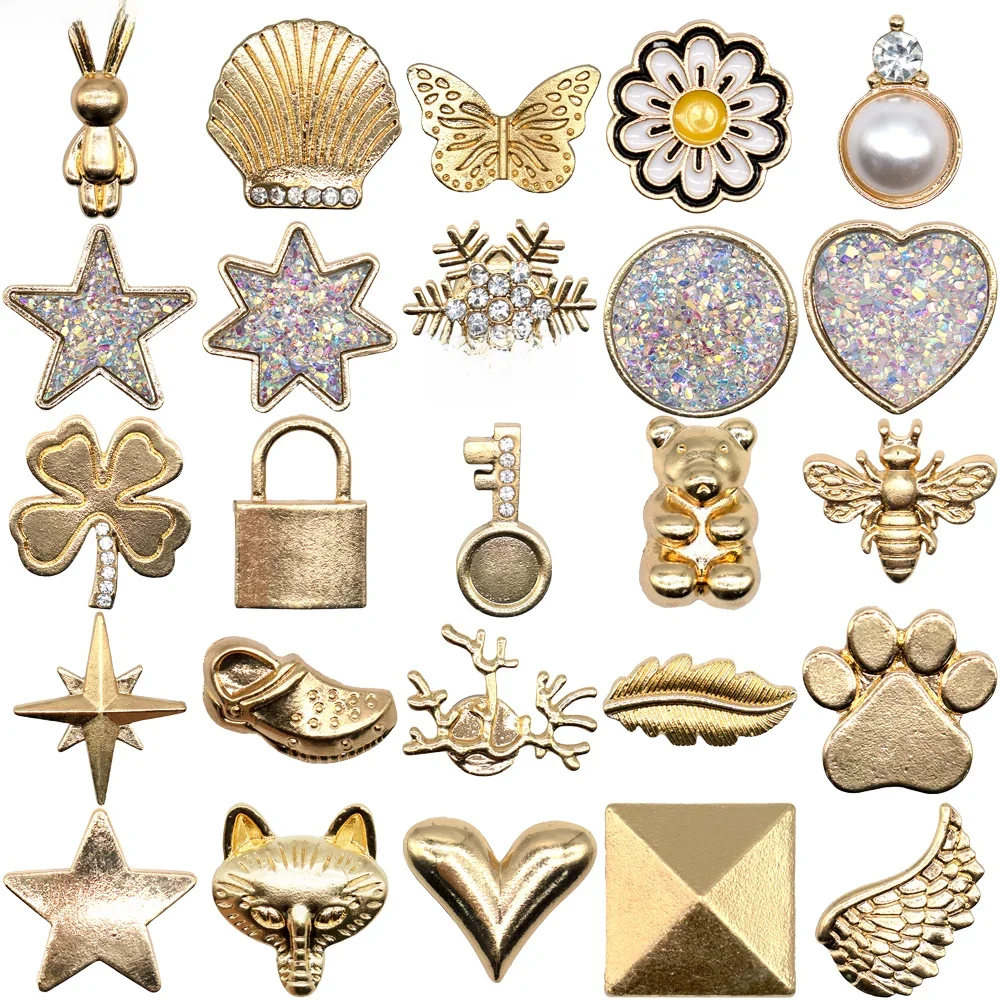 Breloques de chaussures en métal doré pour femmes, 1 pièce, accessoires de décoration de chaussures ours lapin étoile mignon pour filles, épingles de boucle de sabot griffe de chat