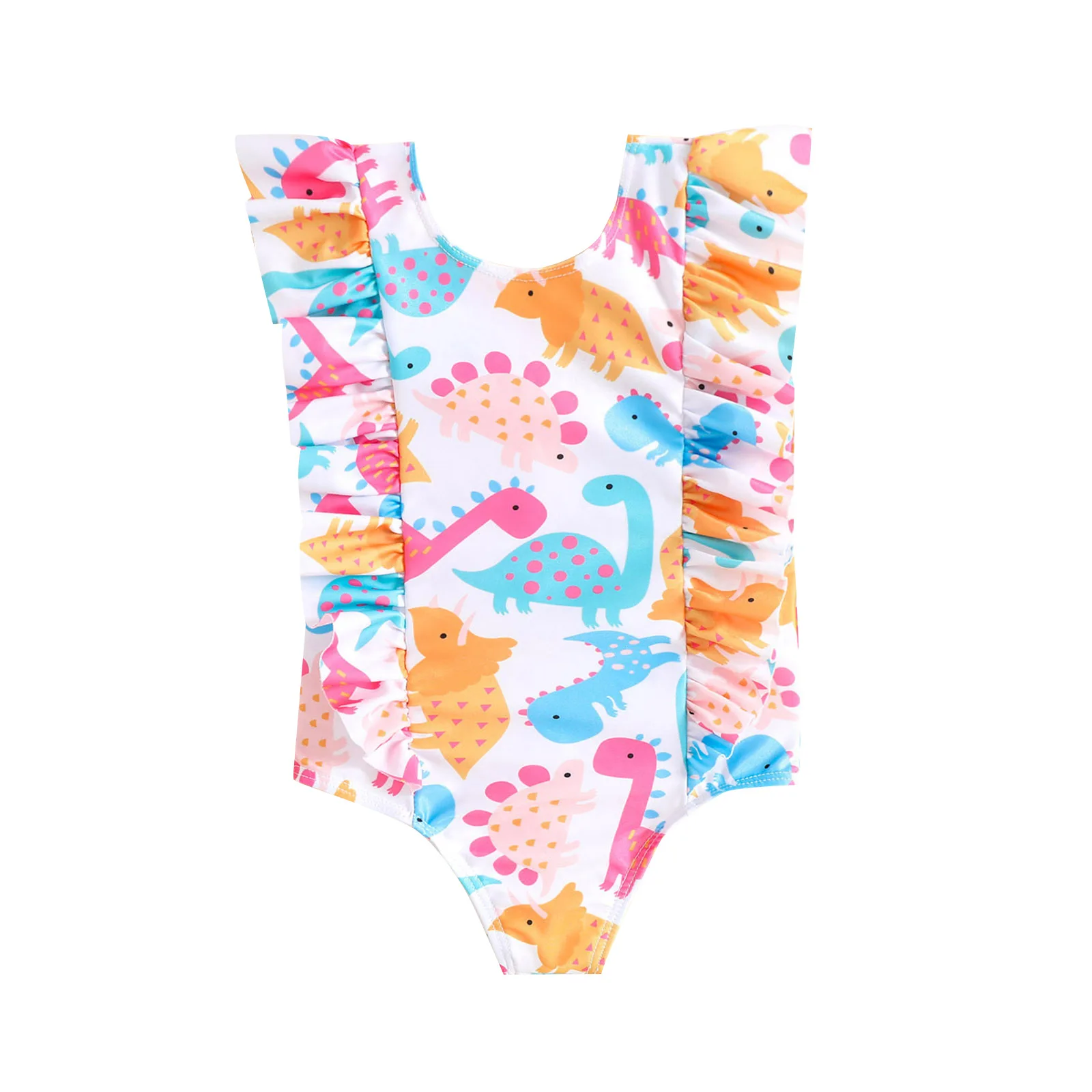 Traje de baño de una pieza con cuello Halter y estampado de flamenco para niñas, novedad de verano, diseño, venta al por mayor, ropa de playa colorida a la moda para niños