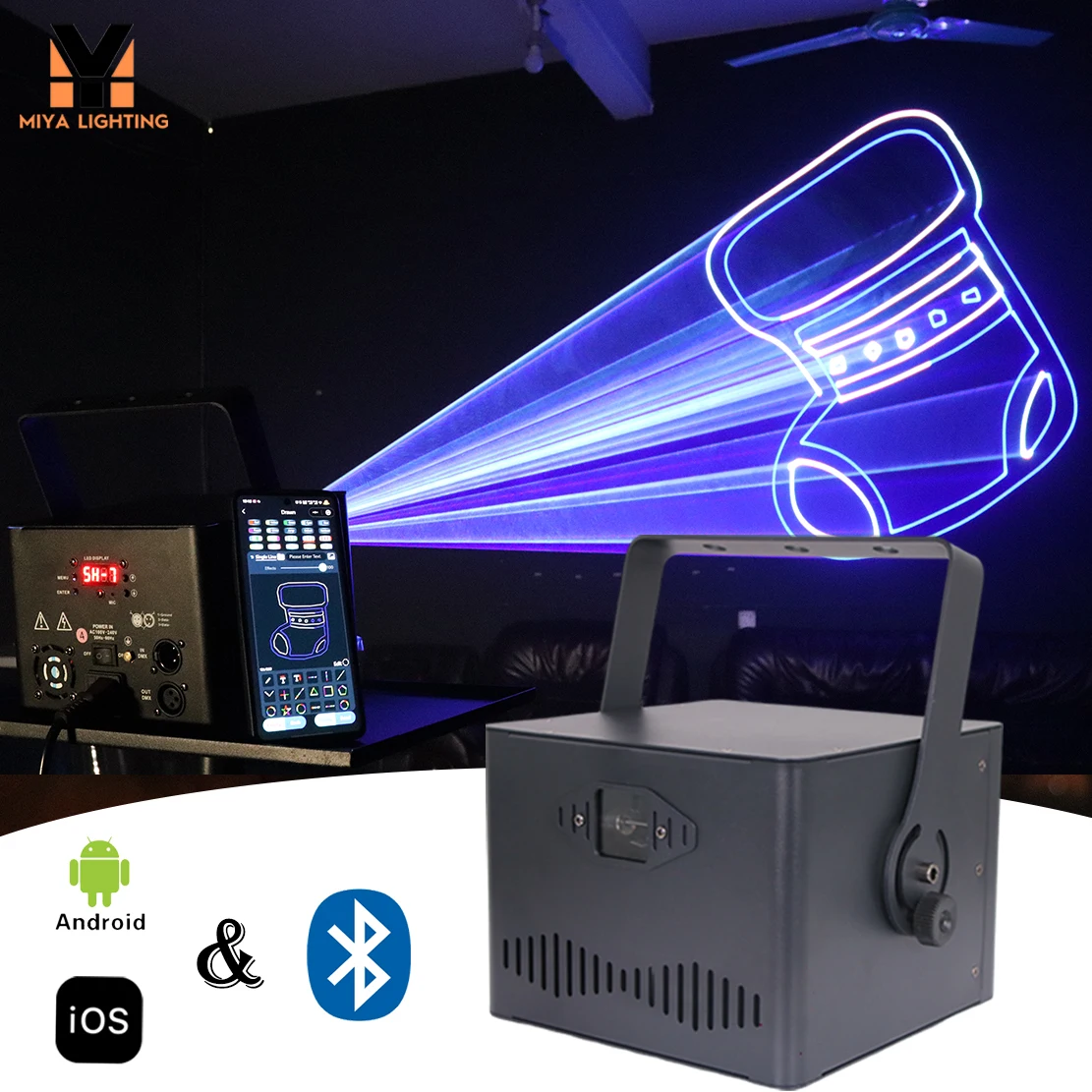 

NEW! APP Bluetooth 2W Animation RGB 2W Laser Lines Beam Stage Light Projector DMX DJ Music Party Dance Bar Professional System S