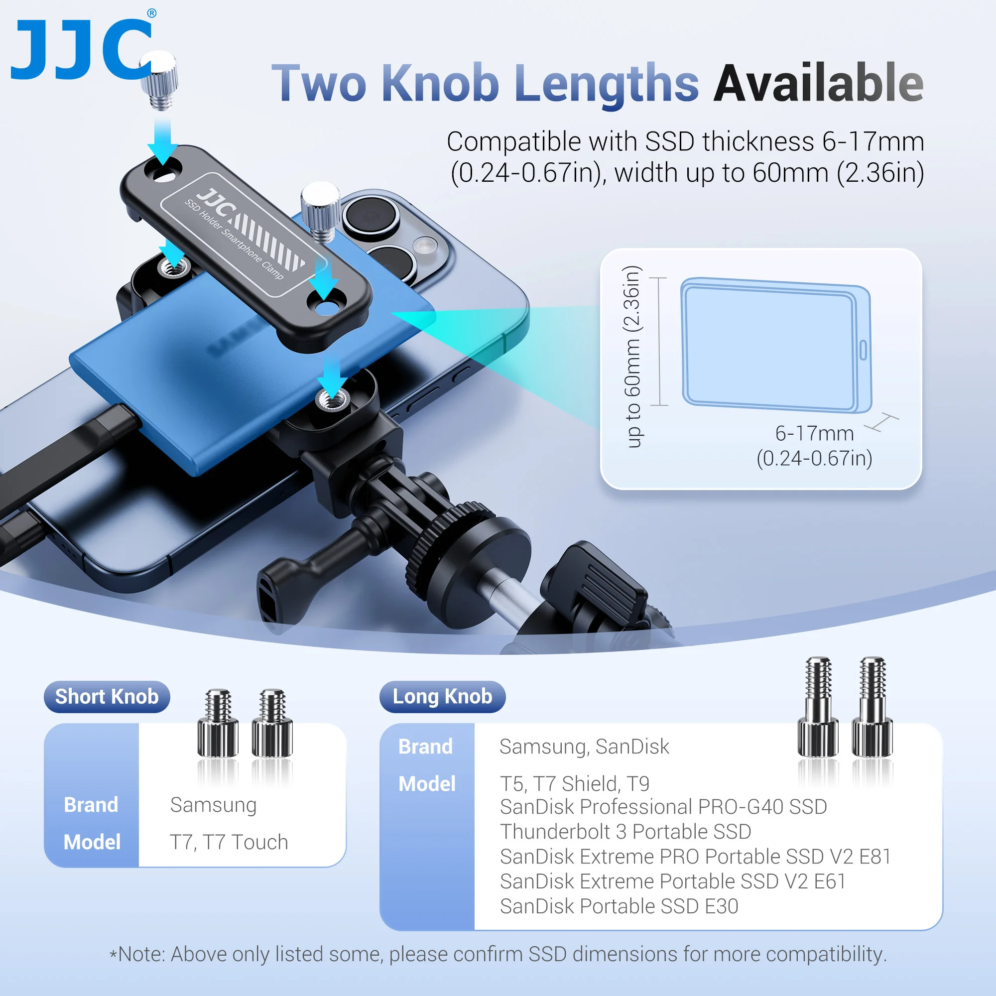 JJC 2-in-1 Smartphone Clamp Portable SSD Holder Metal Phone Clamp Tripod Mount Adapter W Cold Shoe Mount Supports 360°rotation