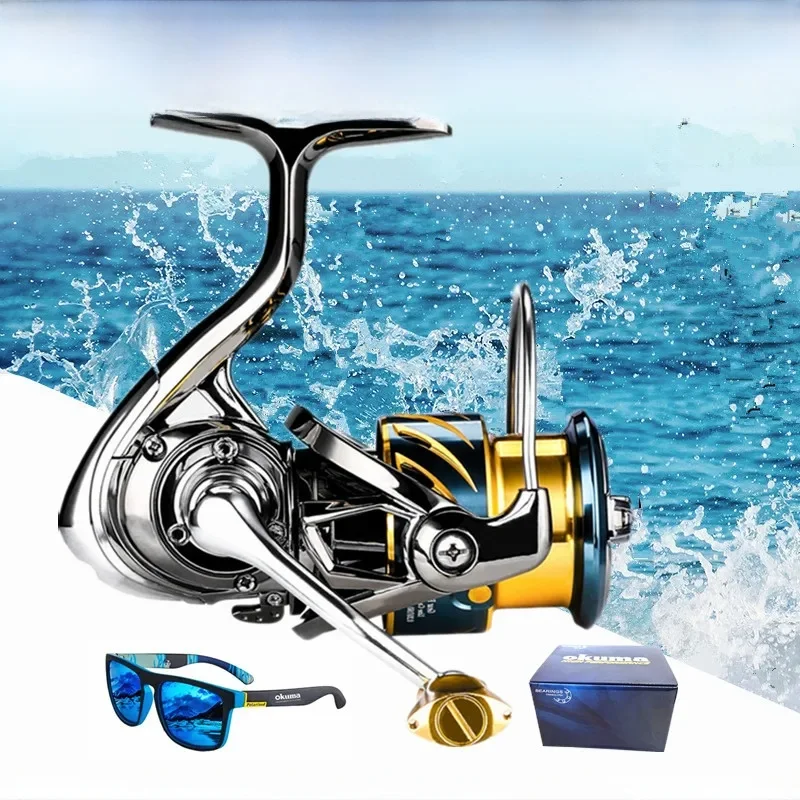 Okuma moulinet de pêche tout en métal 12 + 1BB15KG Max glisser moulinet rotatif anti-eau de mer 1000-5000