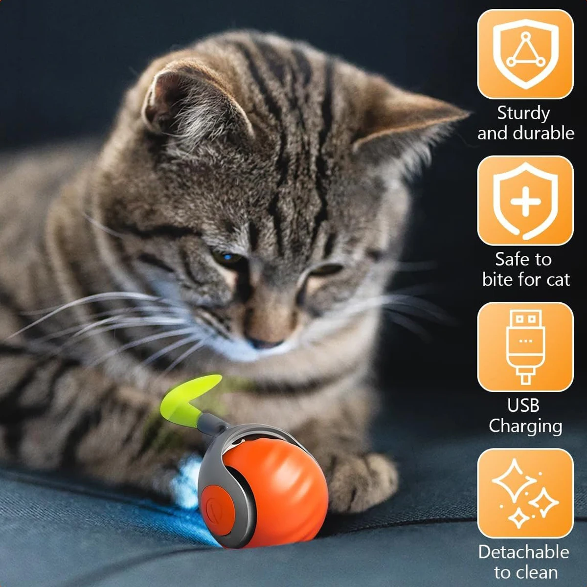 Automatic Moving Cat Toy Ball Two Speed Adjustment Speedy Tail Cat Toy with Replacement Tail Interactive Cat Toy for Indoor Cats