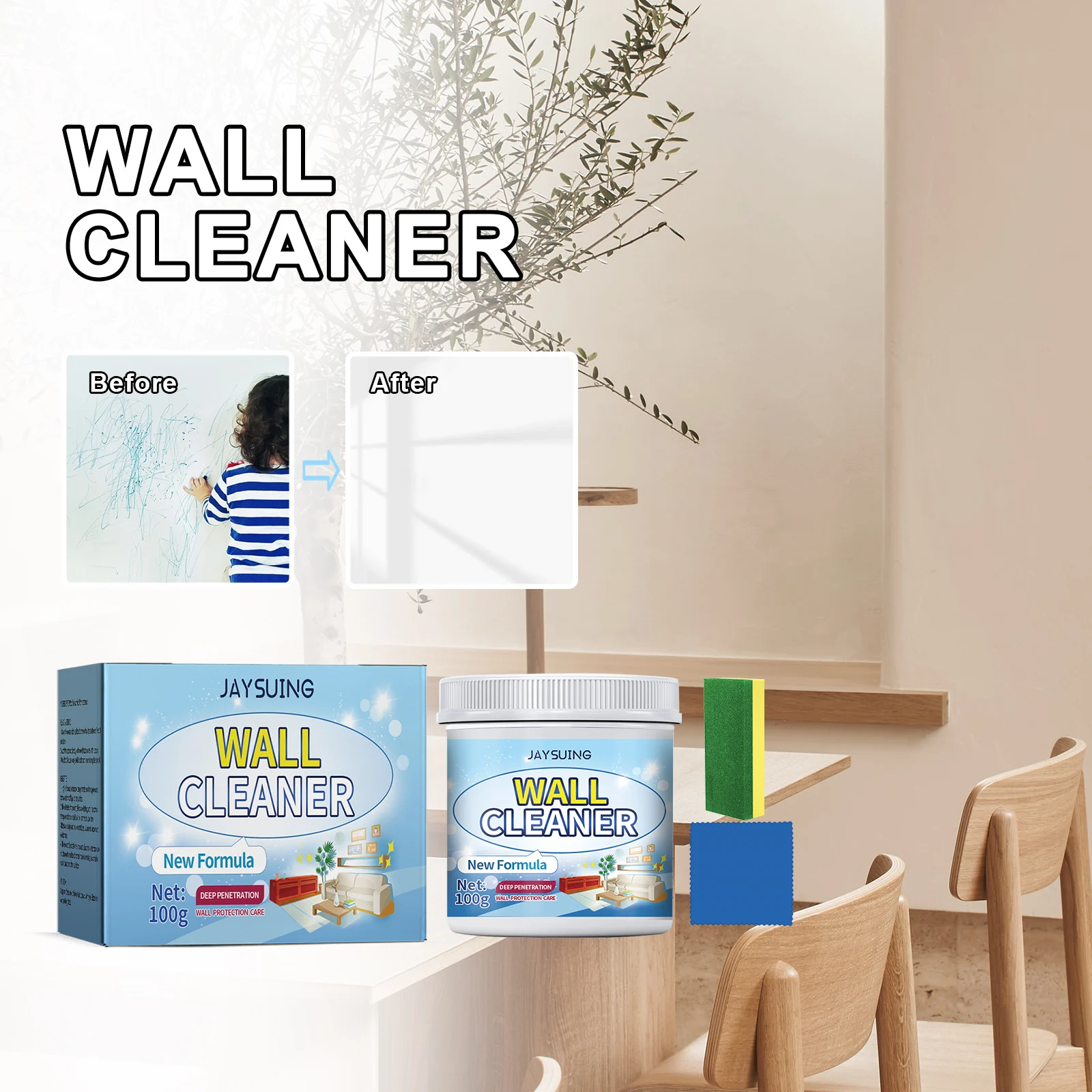 Wall Care Repair Paint, remoção de mancha, parede protetora Cleaner, Traceless White Renovation Paste, Novo