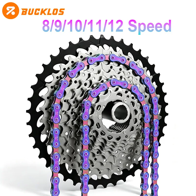 BUCKLOS Titanbeschichtete Fahrradkette 8 9 10 11 12 Gang MTB Rennradkette mit Magic Link Fahrradteile