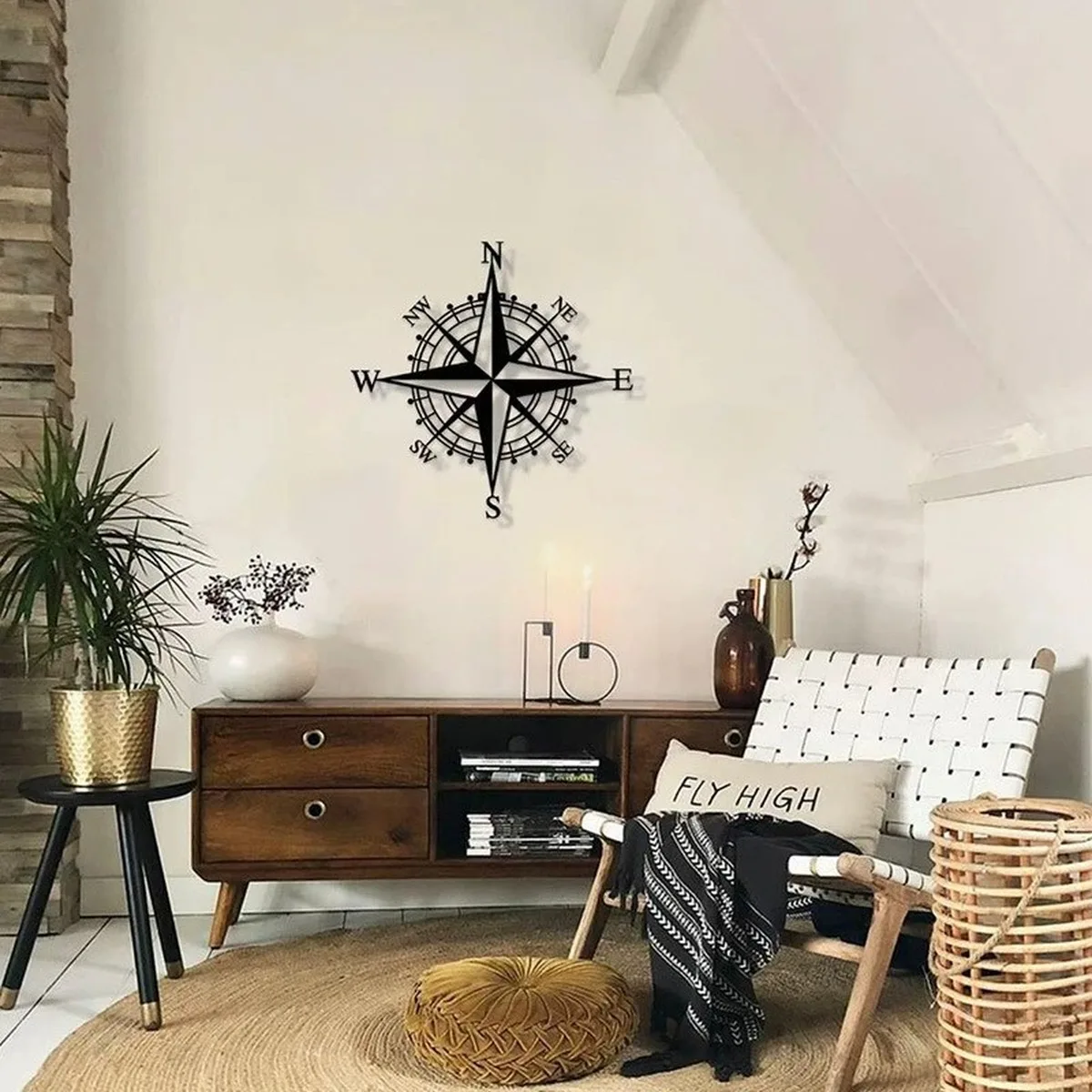 Nautical Compass Metal Wall Art Hollow Iron Compass Rose Living Room Fireplace Study Decor