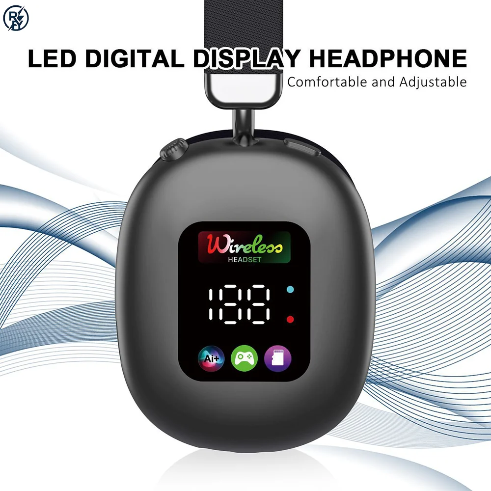 Akz616Bt Private Model New Wireless Head-Mounted Bluetooth Headset Rgb Digital Display Screen Headset Card Reader Headset