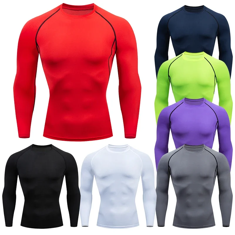 Mężczyźni kompresji T-shirt do biegania Fitness dopasowana długa z długim rękawem koszulki sportowe szkolenia Jogging topy odzież sportowa na siłownię suche nadające się do Rashgard — zdjęcie 2