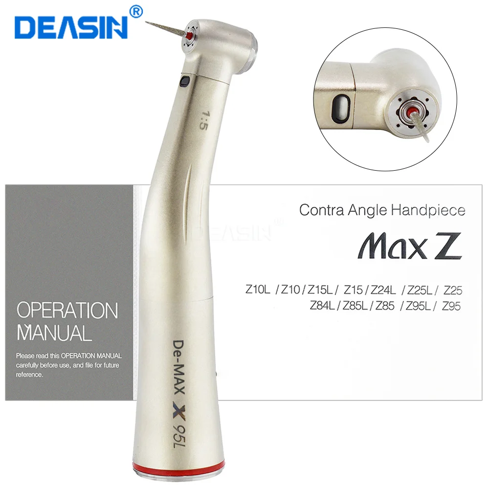 DEASIN Dental 1:5 Red Ring Contra Angle Internal Water Spray Low Speed Handpiece Increasing With Optic Fiber For E-type Motor