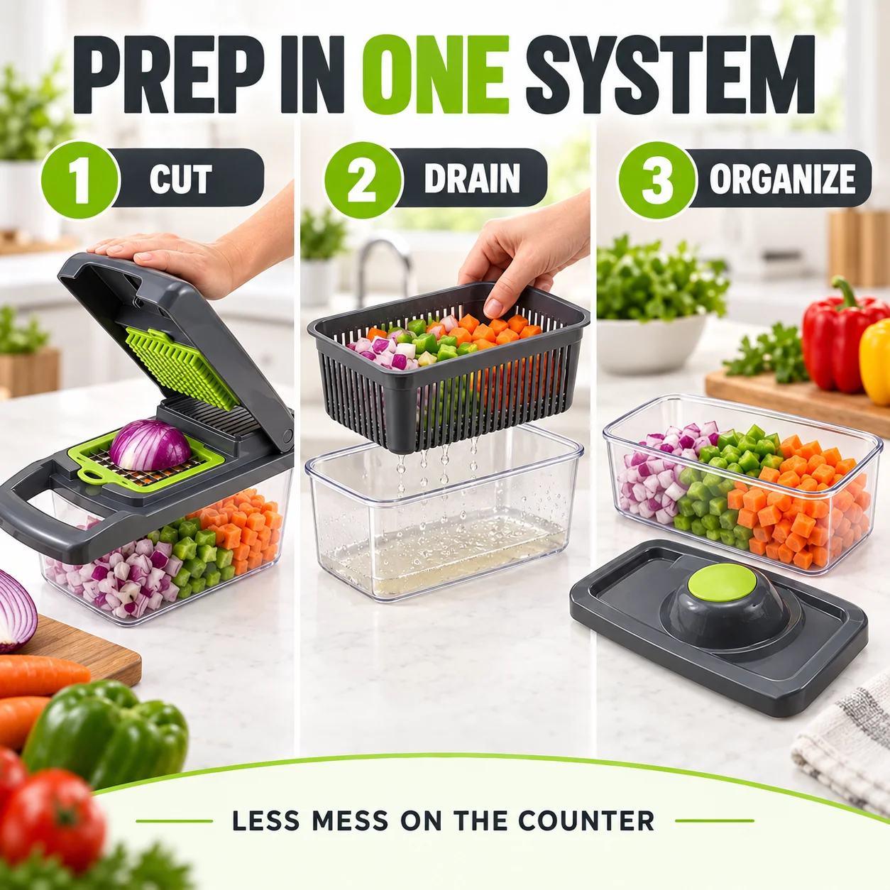 Effortless Multi-Functional Vegetable Chopper with 7 Interchangeable Blades, ...