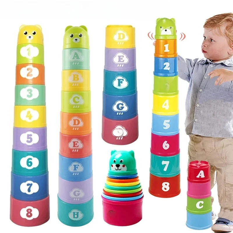 Jeu d'empilage tasse enfants jeu de société main vitesse compétition pli tasse avec chiffres lettres formes éducation précoce Puzzle jouet