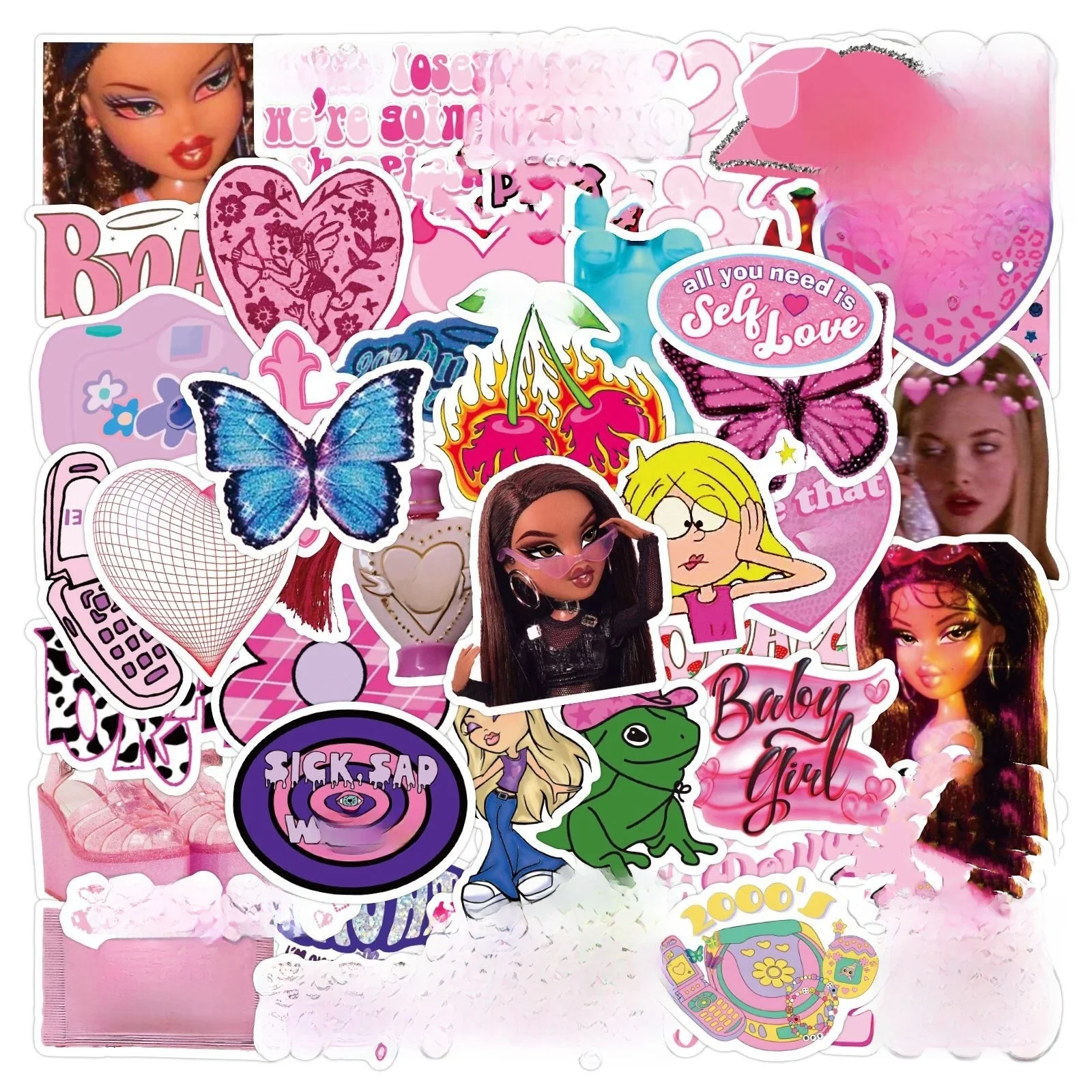 10/30/60 pièces mignon rose Y2K autocollants pour valise Skateboard ordinateur portable bagages téléphone voiture style bricolage décalcomanie Pegatinas