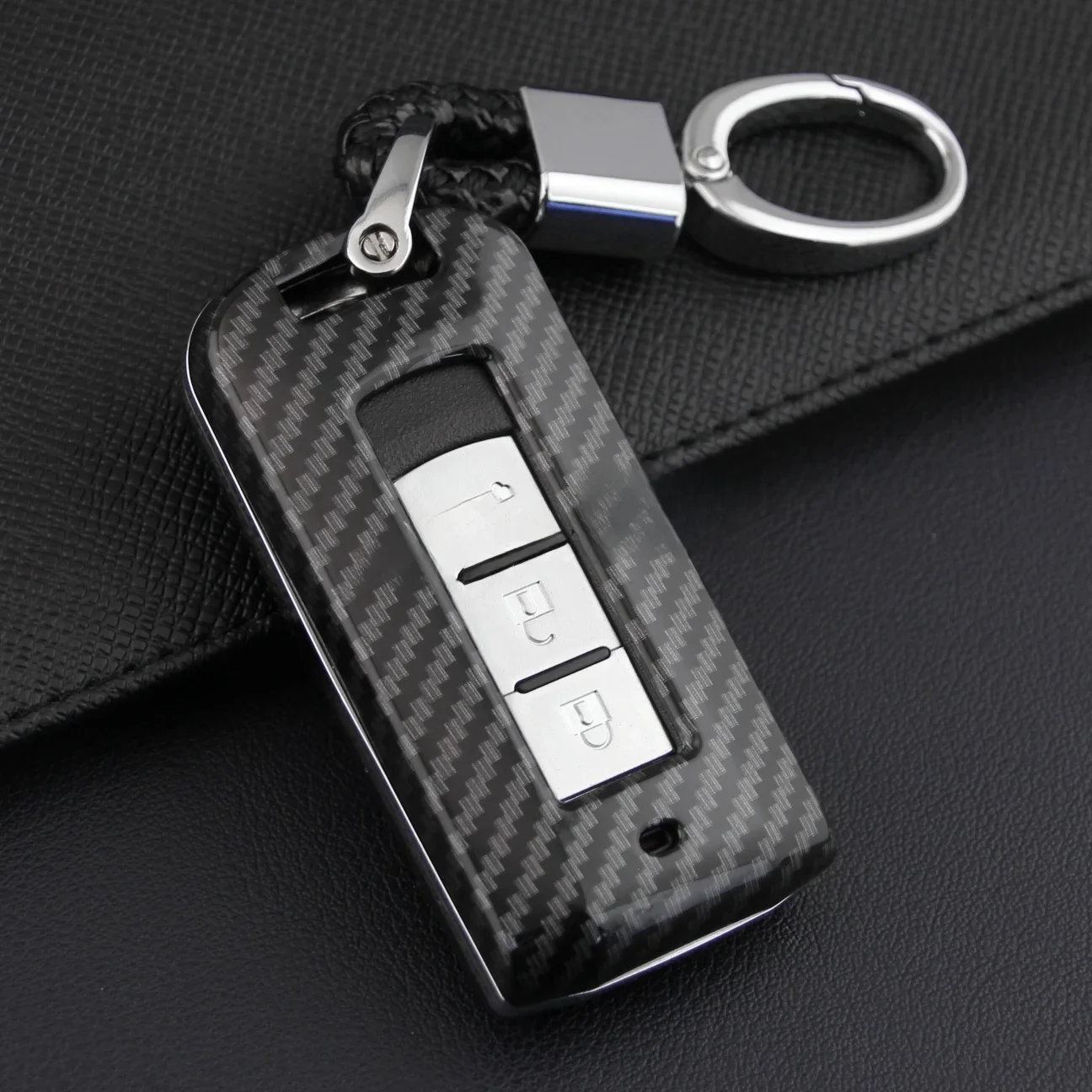Carbon Fiber Car Key Fob Chain Case Cover Shell For Mitsubishi Lancer Outlander RVR Eclipse Cross ASX Montero Pajero Mirage