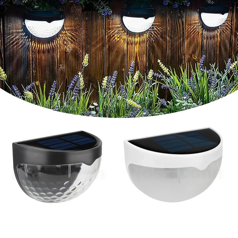 LED Outdoor Solar Wall Lamps CW WW Waterproof Fence Decoration Wall Light ABS Energy Garden Lamp Semicircular Wallpack 2Packs