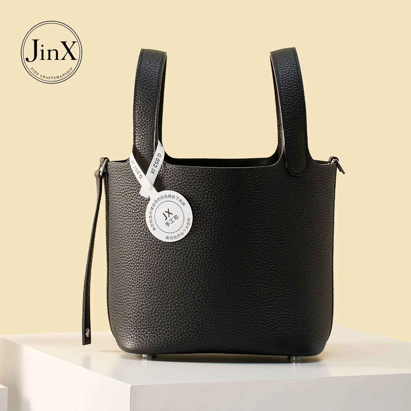 Women’s Genuine Leather Bucket Bag Soft Cowhide Top Handle Handbag with Lock Luxury Casual Tote Purse
