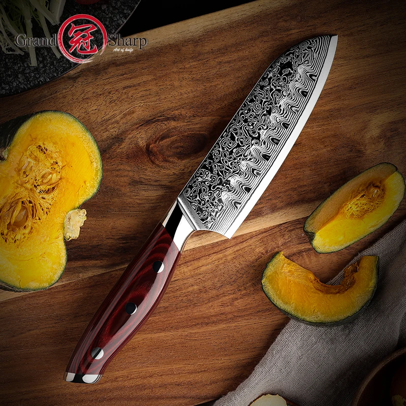 Imagem -02 - Grandsharp Faca de Aço Damasco Faca de Cozinha Japonesa Santoku Sushi Sashimi Chef 67 Camadas