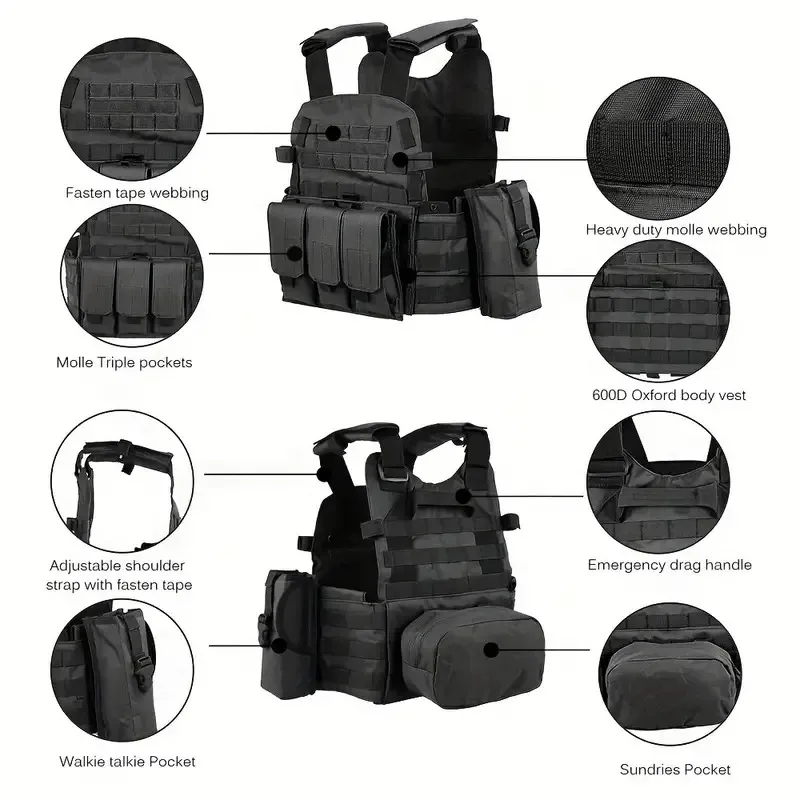 Chaleco táctico militar 6094 Molle con placa y accesorios Airsoft - imagen 2
