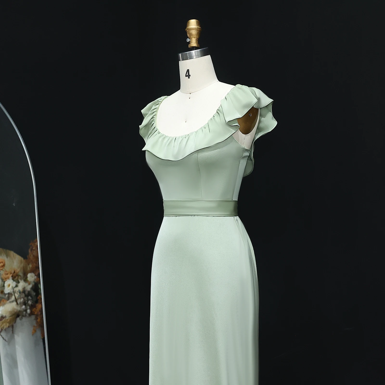 Sharon disse 2025 elegante cetim verde recortado babados vestido de dama de honra bainha simples vestidos de convidados de casamento feminino bs020 personalizado