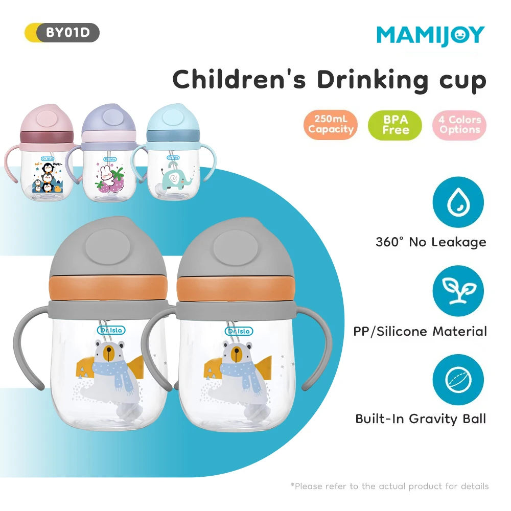 

MAMIJOY 2PCS 250ML Baby Learning Drinking Cup With Gravity Ball＆Handle＆Scale Leak-proofHeat Resistance Newborn Water Cup BY01