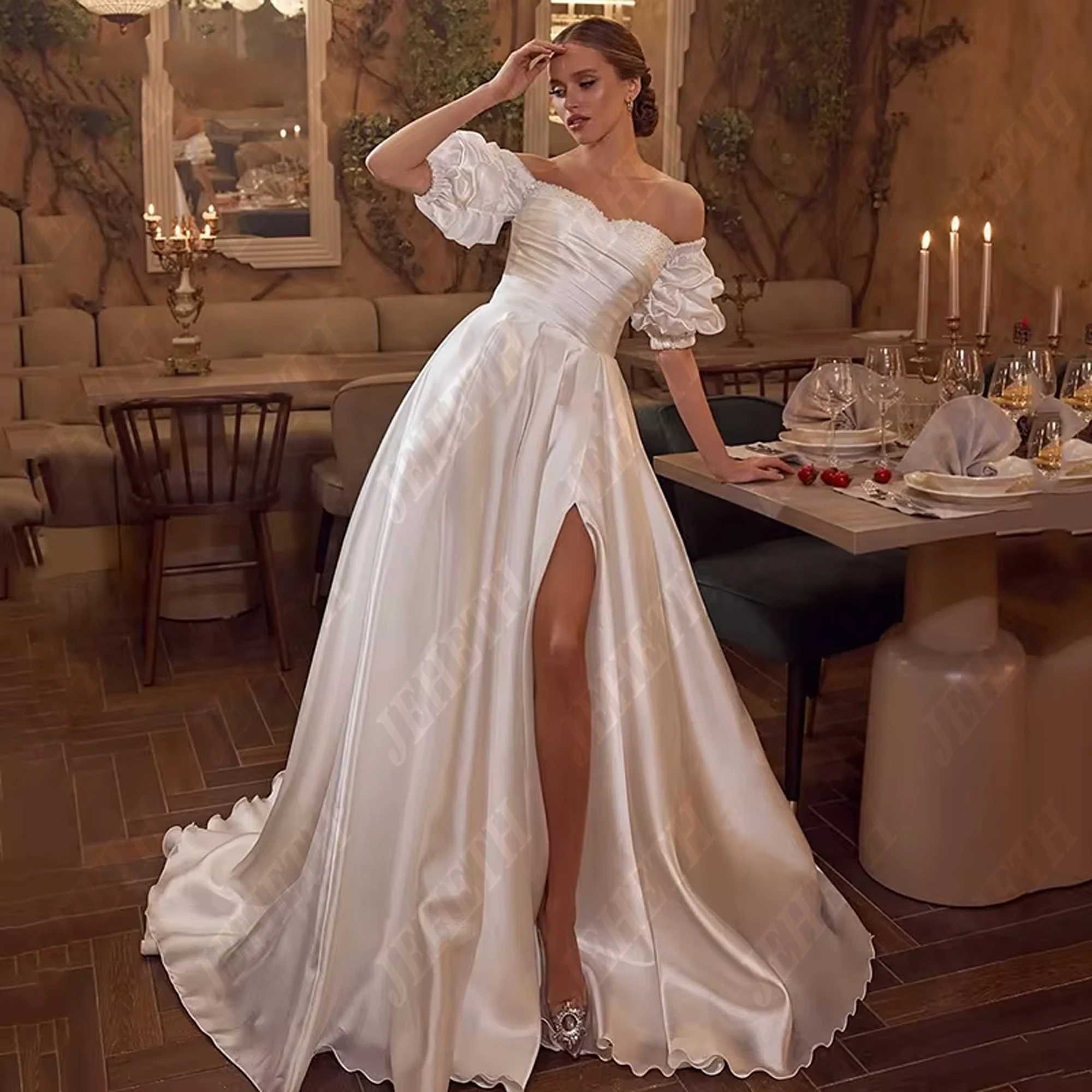 JEHETH A-linie Elegante Seite Split Blume Applique Hochzeit Kleid Off Schulter JEHETH A-Linie Elegante Seite Split Blume Applikation Brautkleid Von der Schulter Brautkleid Vestidos De Novia Rückenlos Customized 2025