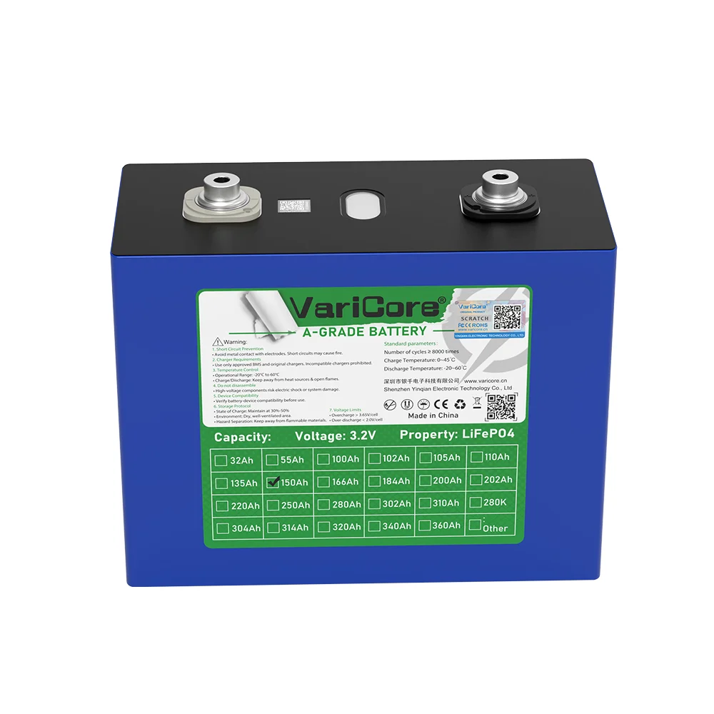 VariCore 3,2V 150Ah wiederaufladbare LiFePO4-Batterie, 4 Stück, Lithium-Eisenphosphat-Batterie der Güteklasse A, 8000+ lange Lebensdauer, große Kapazität, breite Anwendungsmöglichkeiten, EU-zollfreier