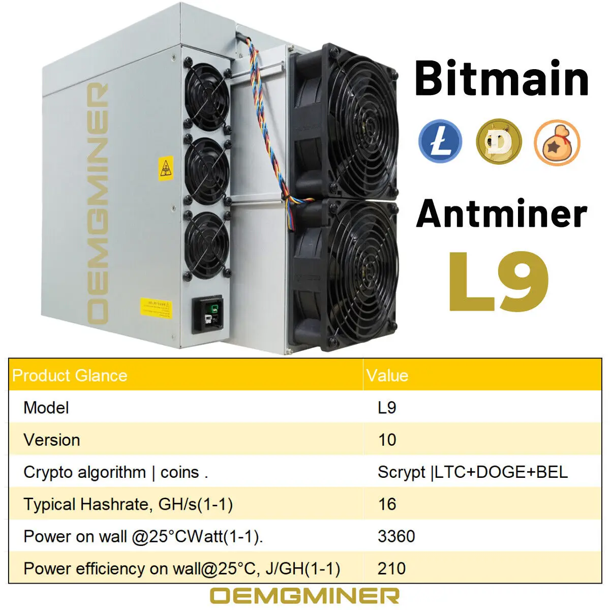 MM FREE SHIPPING NEW BITMAIN Antminer L9 16GH/S 3360W LTC / DOGE Coin Miner In Stock