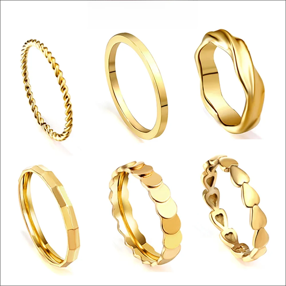 Luxusteel Rvs Vrouwen Ringen Eenvoudige Twist Touw Munt Hart Ronde Textuur Waterdichte Vingerbanden Ring Bruiloft Sieraden - afbeelding 2