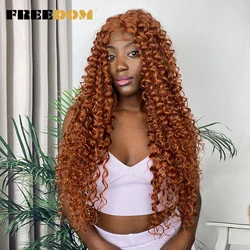 FREEDOM Curly Synthetic Lace Front Wigs For Women 30 Inch Omber Brown Blonde Red Lace Frontal Wigs With Baby Hair Heat Resistant