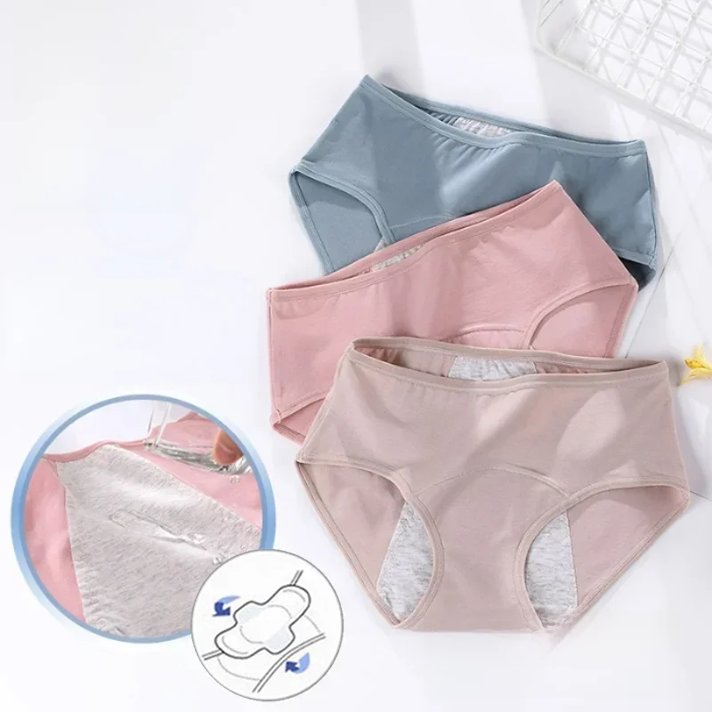 3 pièces/ensemble slips menstruels pour femmes grand débit post-partum absorption d'eau slips étanches slips menstruels en pur coton pour femmes