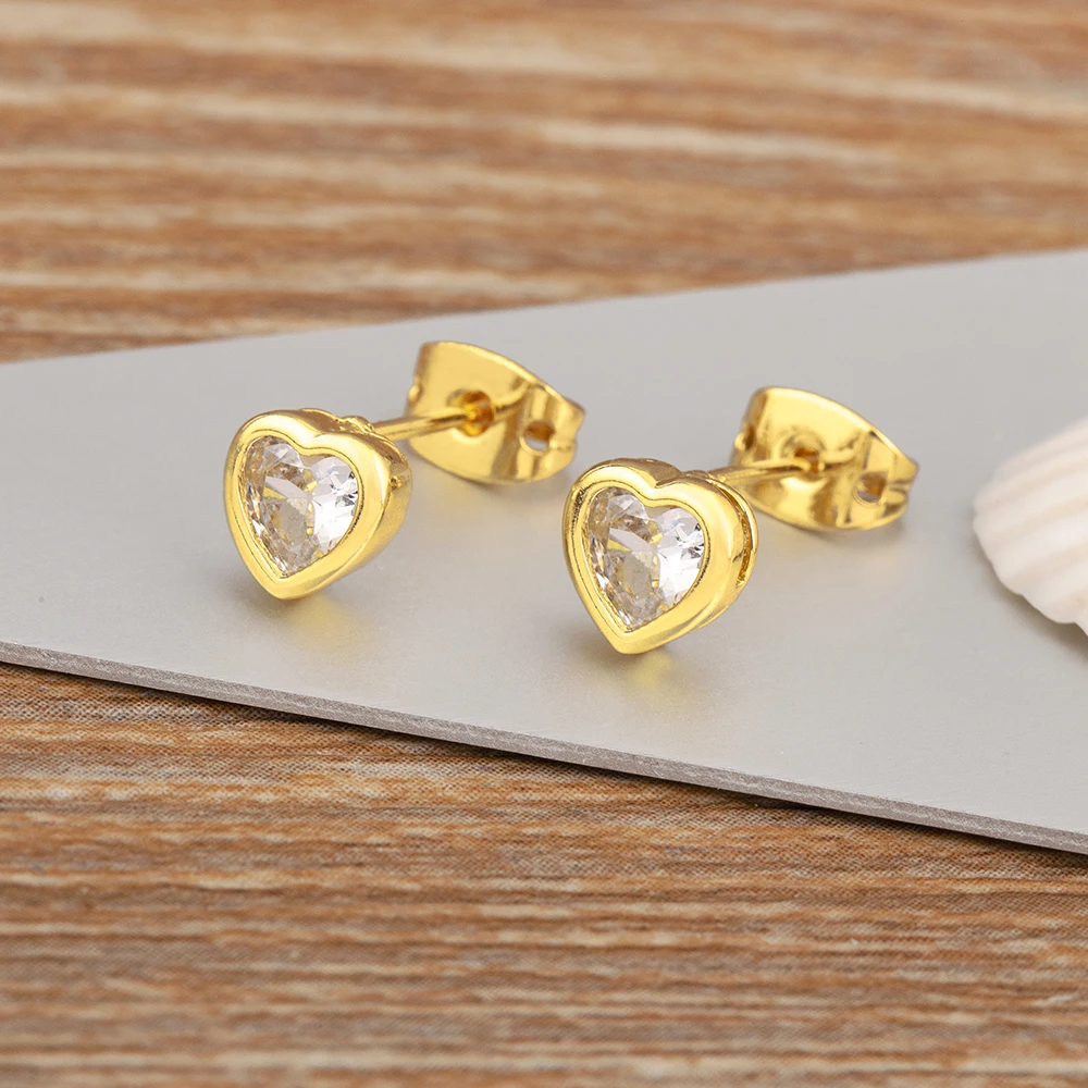 Nidin New Arrival Romantic Heart Shape Inlaid Zircon Charm Stud Earrings 5 Colors For Women Girl Jewelry Wholesale Accessories