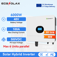 Growatt 6KW Solar Hybrid Inverter 48V 220V With MPPT 100A Charge Controller Max PV 500V Single Phrase SPF 6000 ES Plus Inverter