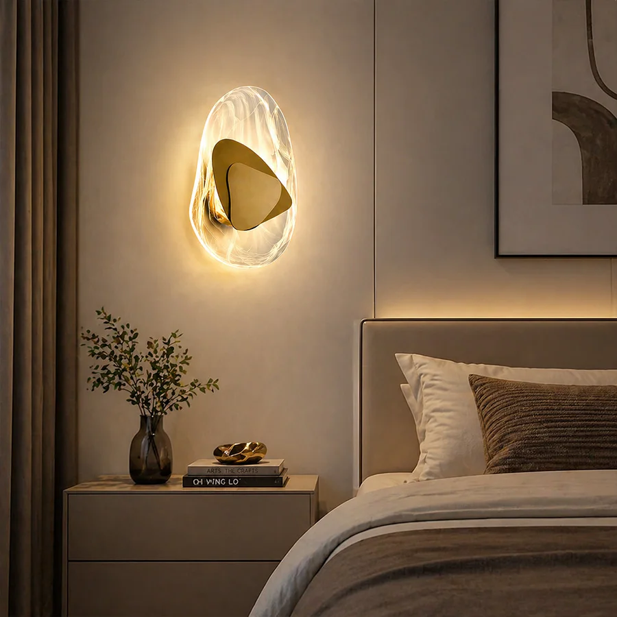 LED wall lamp, electroplated metal, crystal light, modern sconce, bedroom, hallway, living room, warm light