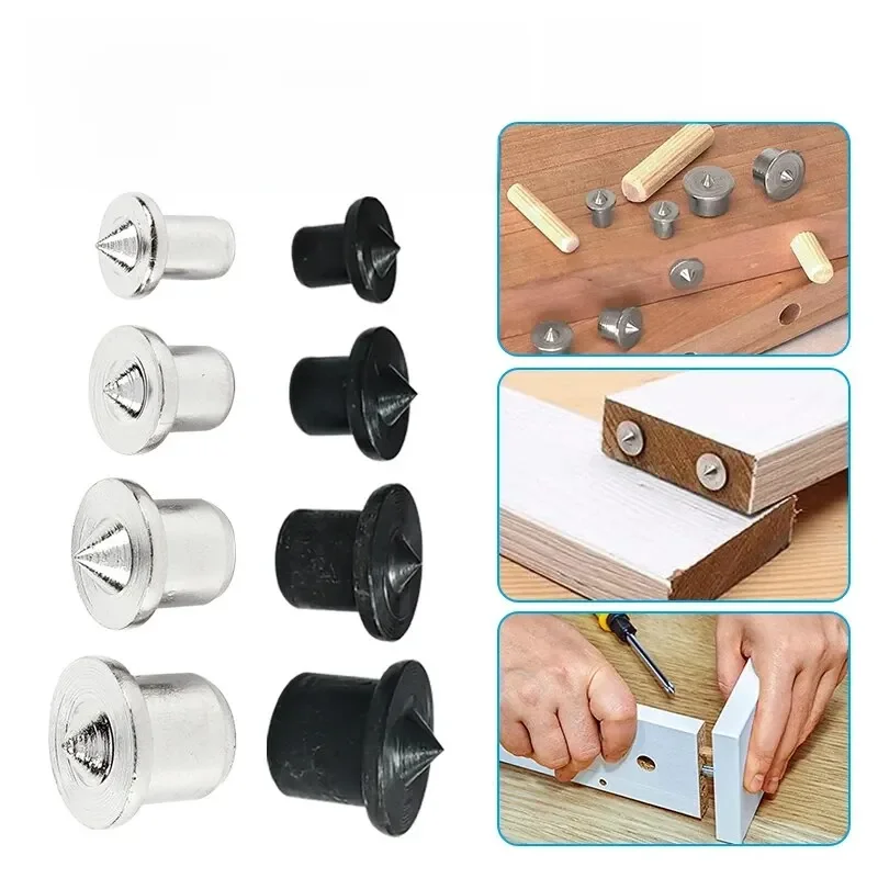 Panneau de positionnement de meubles pour le travail du bois, Tenon rond en bois, haut noir, localisateur d'argent, broche en bois, ensemble d'outils de poinçonnage central, 8 pièces