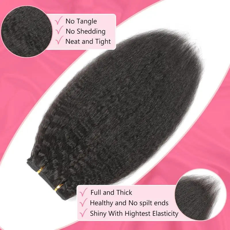 Kinky Straight Clip ins Clip in Hair Extensions 26 Inch Remy Seamless Clip in Hair Extensions Human Hair Clip in for Black Women