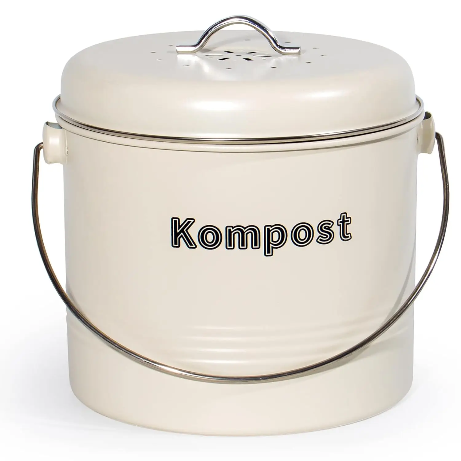 Biomülleimer Küche 7 L aus Metall, Komposteimer mit Deckel und Aktivkohlefilter, Mattschwarzer Bioabfalleimer mit Tragegriff im Retro-Design für Küchenarbeitsplatte