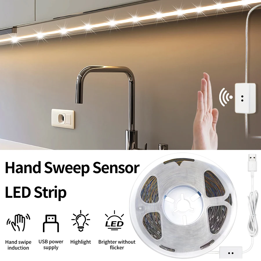 

5V USB LED Strip Lights Motion Sensor Led Lights Hand Sweep Cabinet Lights Tape Home Decoration Ribbon For TV Kitchen Room Decor