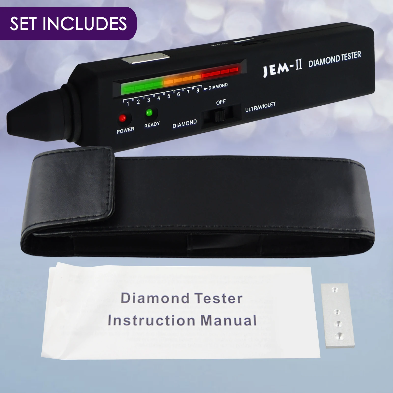 Professional High Accuracy Diamond Tester 2pt Selector Indicator UV Light Test Pen With FREE Pouch Case