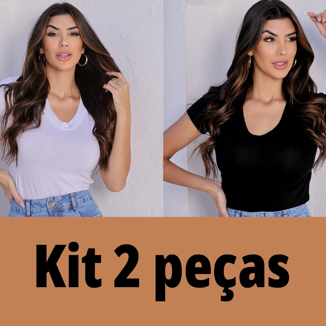 Kit 2 Short Sleeve Viscolycra T-SHIRT V Collar T-Shirt