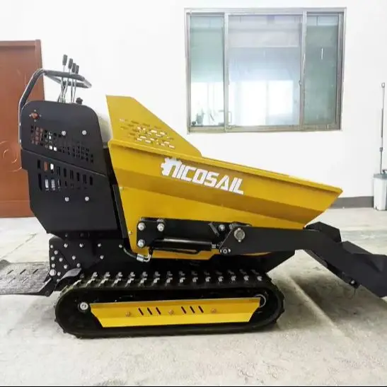 New design factory customized high quality self loading mini dump truck 500kg gasoline engine crawler transport dump truck