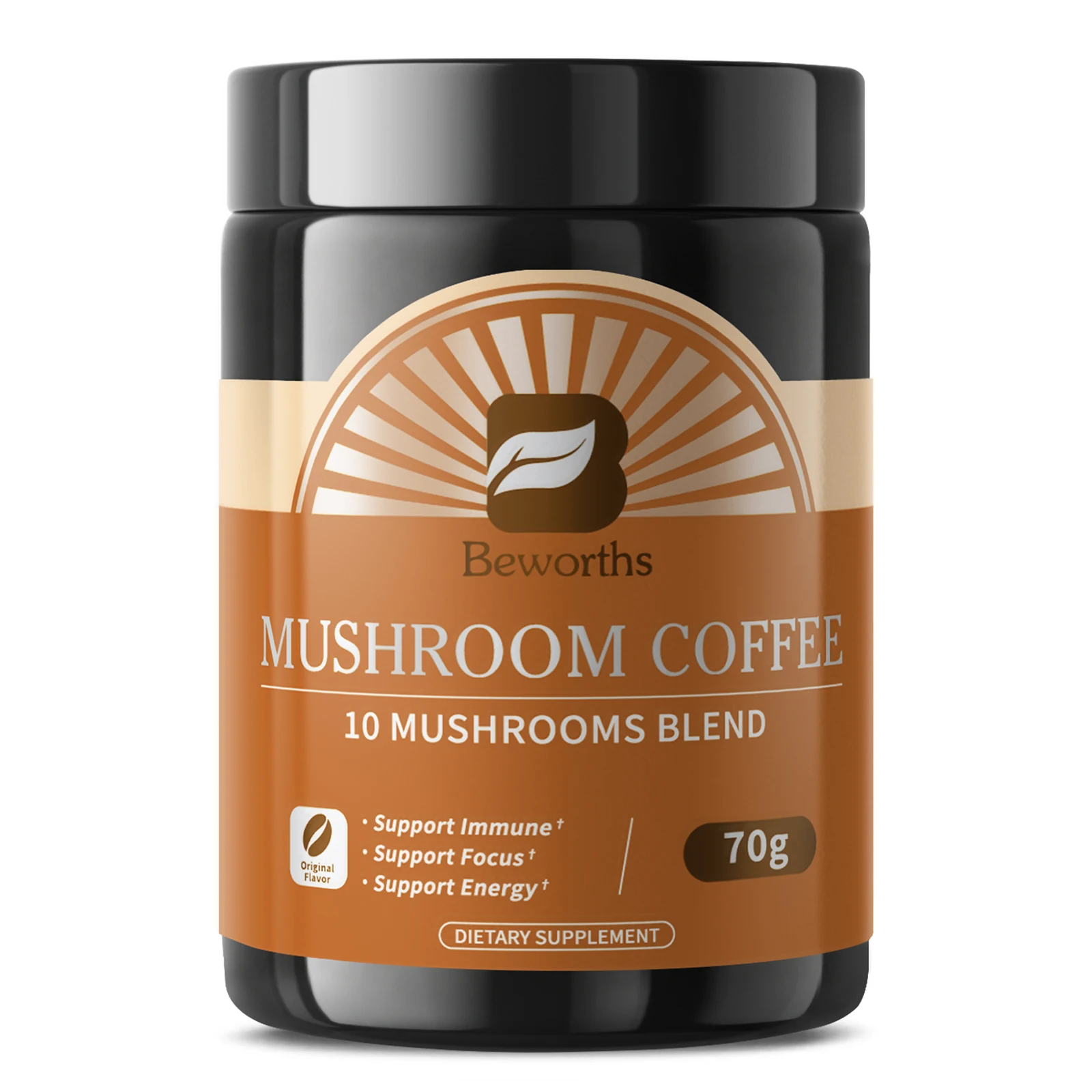 BEWORTHS 70G Lion Mane Mushroom Coffee with Reishi, Cordyceps & Turkey Tail-Support Energy, Mental Clarity & Focus, Brain Booster
