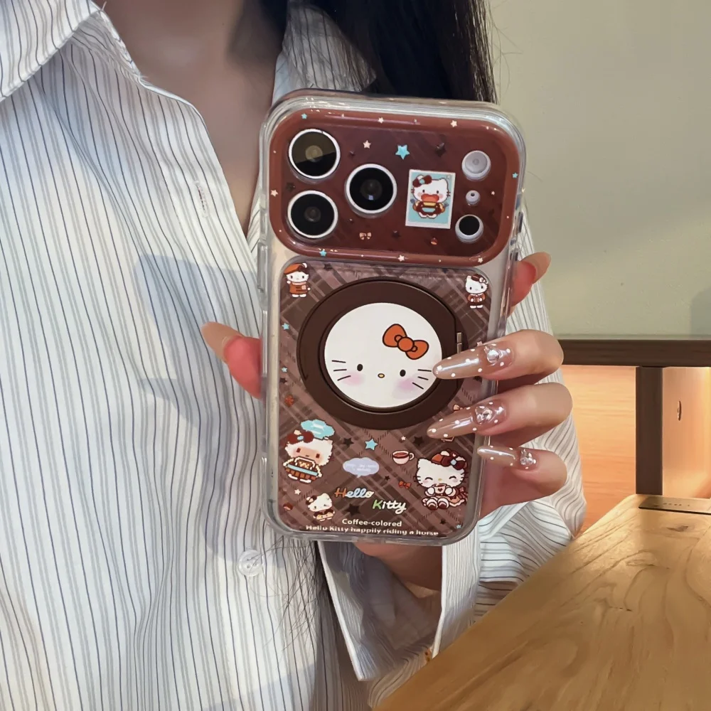 Fashion Ins Cute Cartoon Cat Phone Case for iPhone 18 Pro 15 16 17 18 Pro Max, with Magnetic Holder, Shockproof Protective Cover