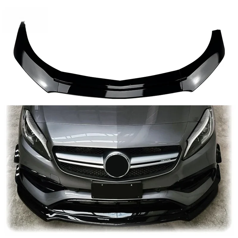 Dla Mercedes Benz A Class W176 A200 A260 A45 AMG 2013-2018 Przednie zderzaki samochodowe Spoiler błyskawiczny czarny lub włókno węglowe — 2