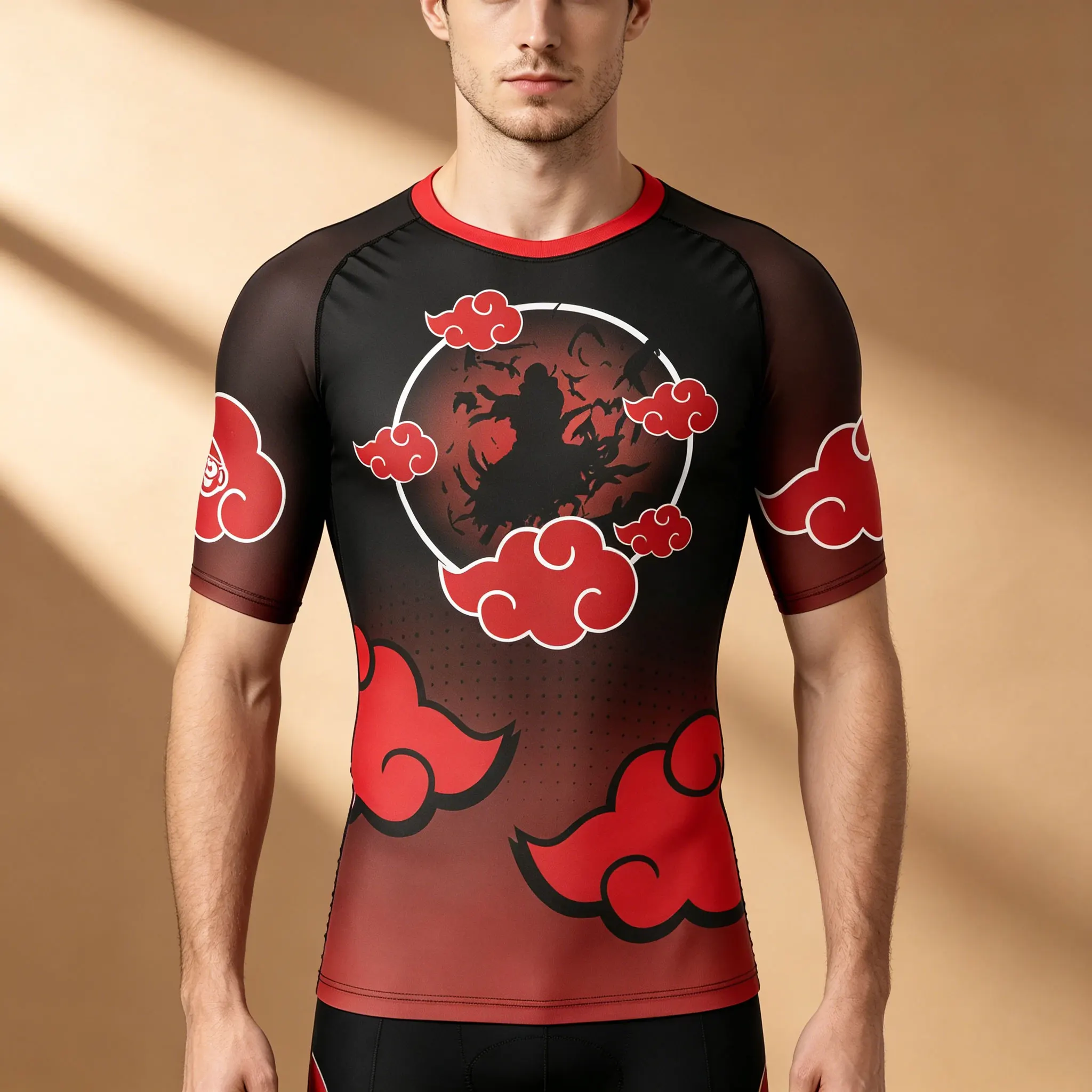 Herren Naruto Uchiha Itachi Akatsuki Rote Wolken Farbverlauf Kompressions-T-Shirt, Schnelltrocknend Kurzarm Fitness Anime Sport-T-Shirts