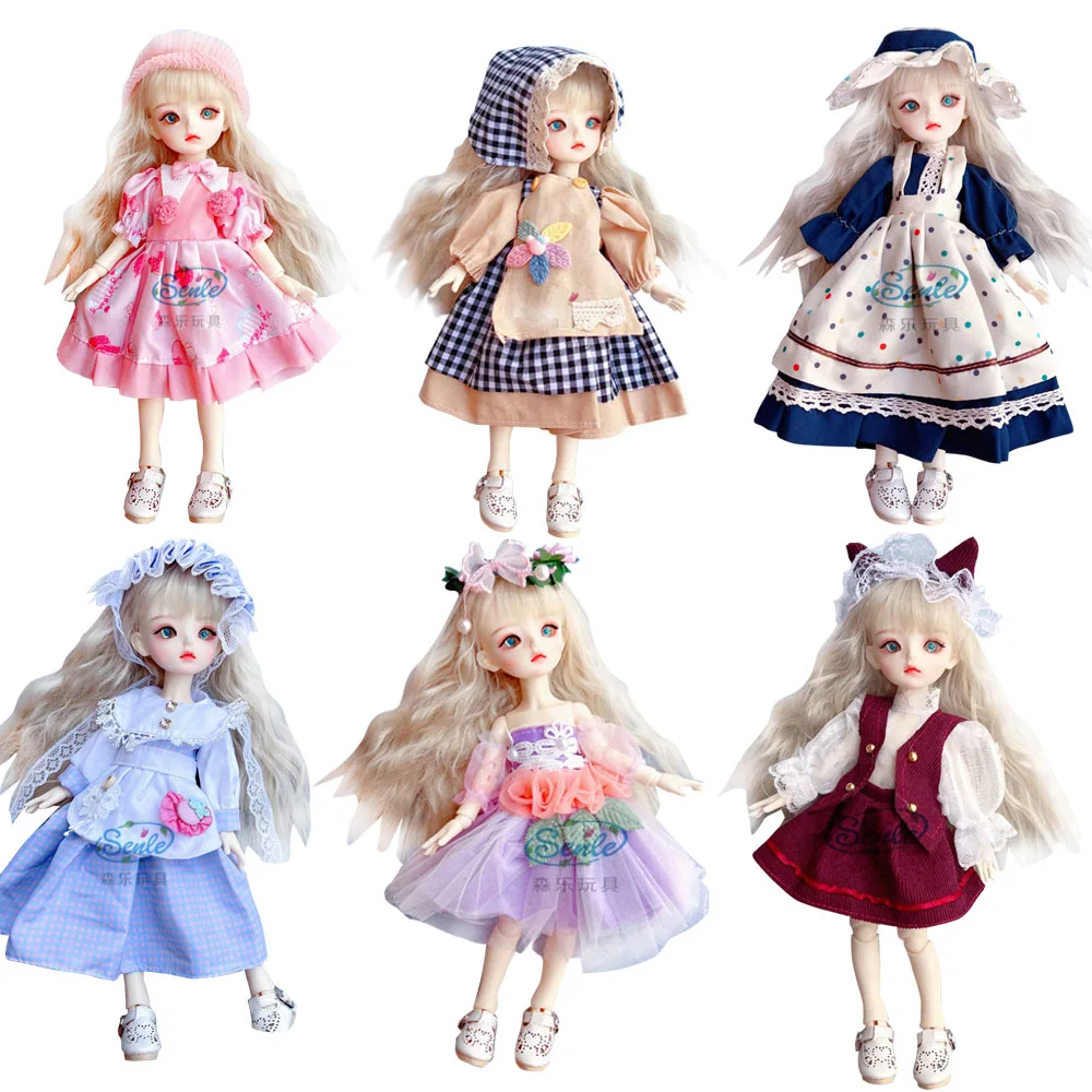 1/6 Bjd DOLL Clothes 30cm Toys Accessories Pretty Style Wear Plaid Skirt Fashion Dress Up With Headwear For Girl Princess Dress