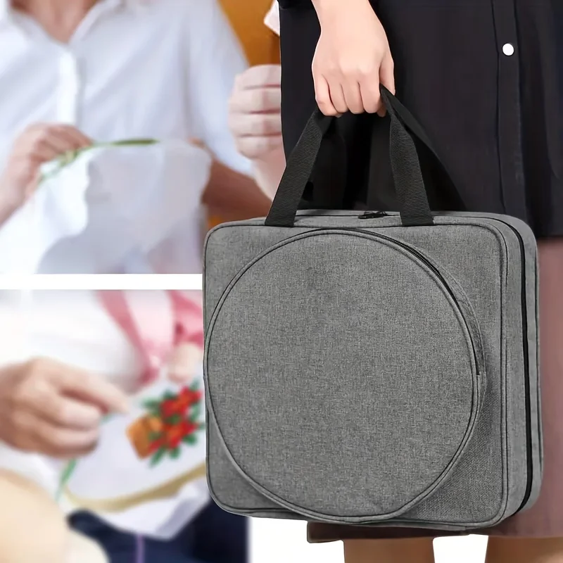 Multiple Pockets Embroidery Project Bag, Square Embroidery Supplies Storage Tote Bag, Portable Craft Carry Case