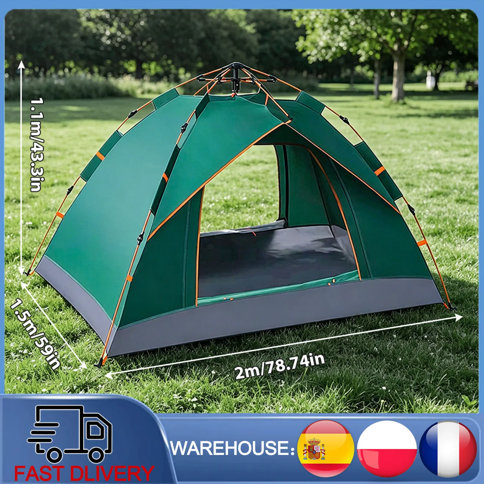 Carpa espaciosa para 2 personas, carpa automática hidráulica de montaje instantáneo, carpa ligera plegable para acampar al aire libre, senderismo, picnic, festivales con accesorios completos