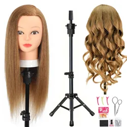 Cosmetology Mannequin Head with 100% Real Human Hair Hairdresser  Mannequin Manikin Training Head With MINI Wig Stand Tripod