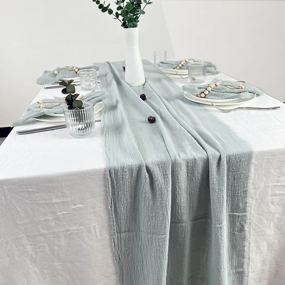 NONE Table rustique en gaze de coton, chemins verts, Texture de bavure rétro, Vintage, maison, noël, mariage, décoration de table à manger 3
