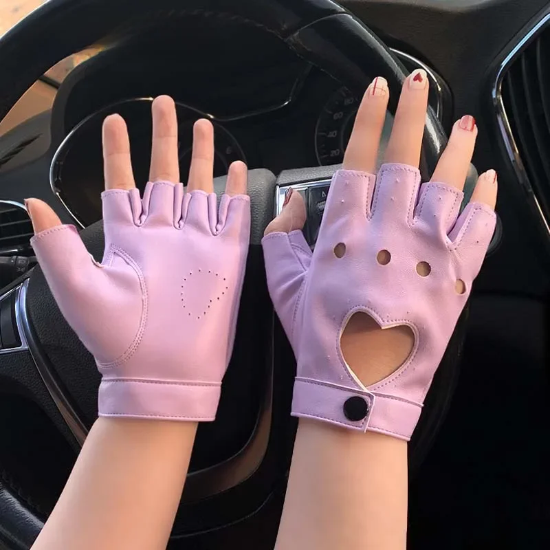 AliExpress HOOLDW New Cycling Fingerless Gloves Fashion Women PU Leather Gloves Dancing Party Show Costume Breathable Half Finger Mittens